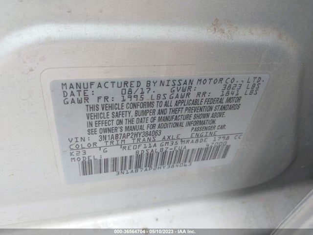2017 NISSAN SENTRA S VIN: 3N1AB7AP2HY384063