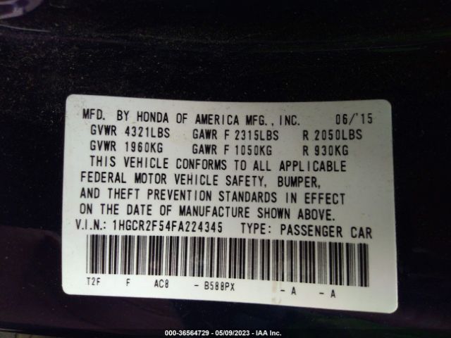 1HGCR2F54FA224345 Honda Accord Sedan Sport