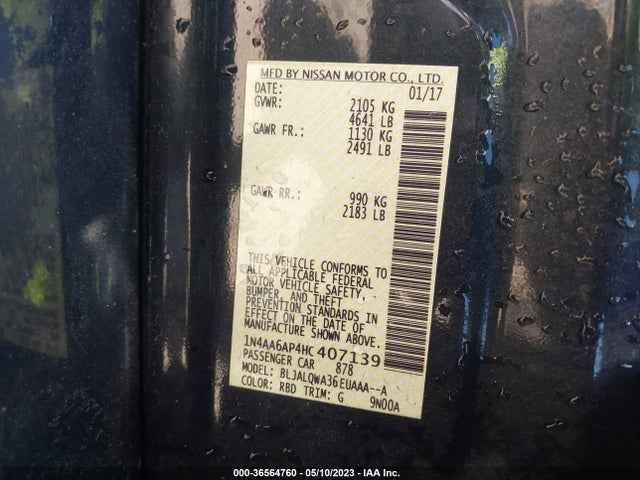 Nissan Maxima 3.5 S 2017 1N4AA6AP4HC407139 Image 9