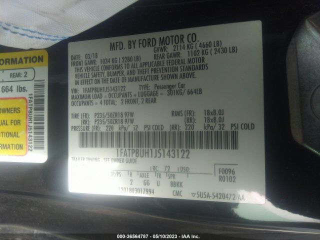 1FATP8UH1J5143122 Ford Mustang Ecoboost