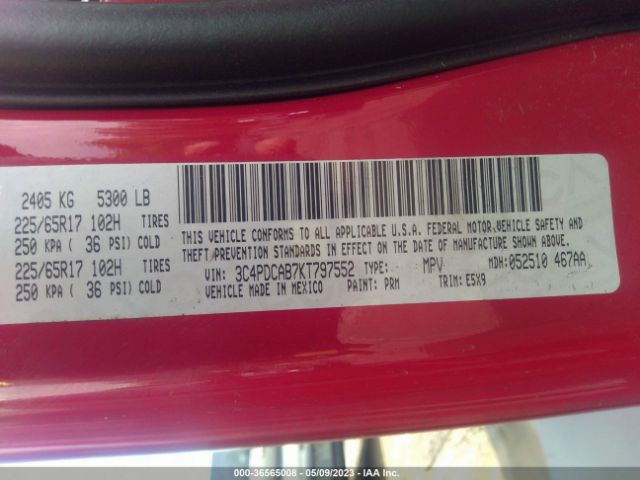 3C4PDCAB7KT797552 Dodge Journey Se Value Pkg