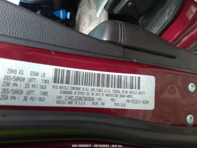1C4RDJDG8KC803648 Dodge DURANGO GT