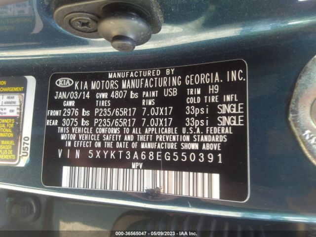5XYKT3A68EG550391 KIA SORENTO LX