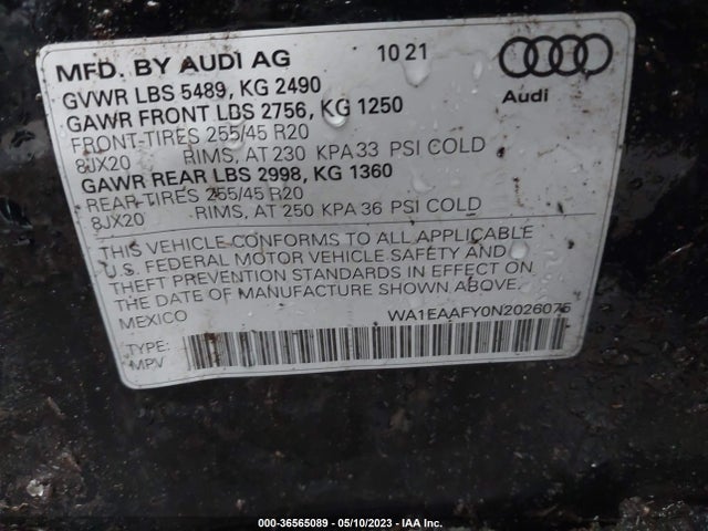 WA1EAAFY0N2026075 Audi Q5 S Line Premium Plus