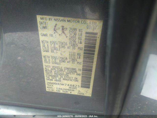 1N6AD0ER2HN744825 Nissan Frontier Sv V6