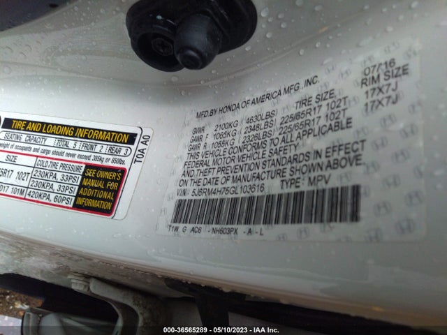 Honda Cr-v Ex-l 2016 5J6RM4H75GL103616 Image 9
