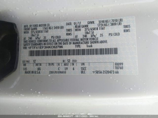 1FTFX1EF3HKC62796 Ford F-150 Xlt