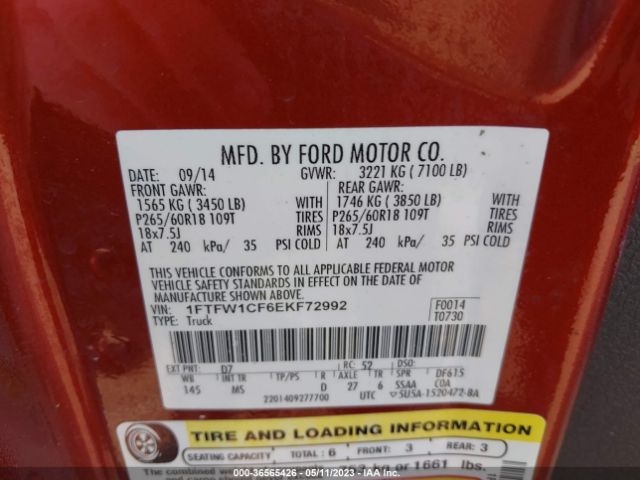 1FTFW1CF6EKF72992 Ford F-150 Xl/stx/xlt/fx2/lariat