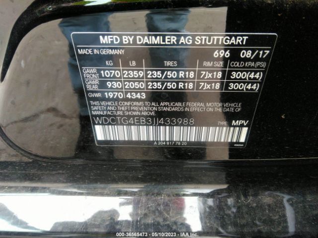 WDCTG4EB3JJ433988 Mercedes-Benz Gla Gla 250