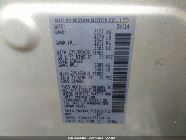 5N1AT2MV6FC758571 Nissan Rogue Sl