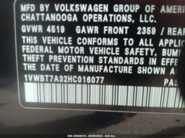 1VWBT7A32HC016077 Volkswagen Passat 1.8t Se