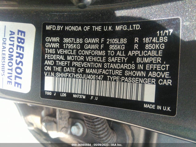 Honda Civic Hatchback Ex 2018 SHHFK7H50JU406147 Image 9