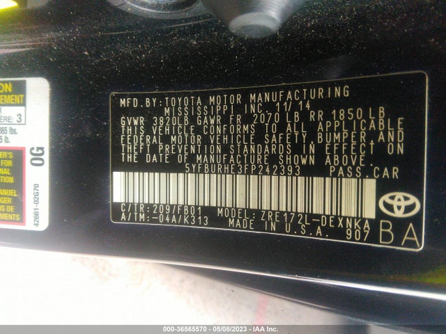 Toyota Corolla L/le/s/s Plus/le Plus 2015 5YFBURHE3FP242393 Image 10