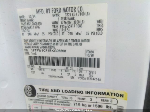 1FTFW1CF4EKG06508 Ford F-150 Xl/stx/xlt/fx2/lariat