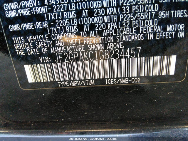 Aukcja sprzedaży 2016 Subaru Crosstrek Limited, vin: JF2GPAKC1G8234457, numer aukcji: 36565729