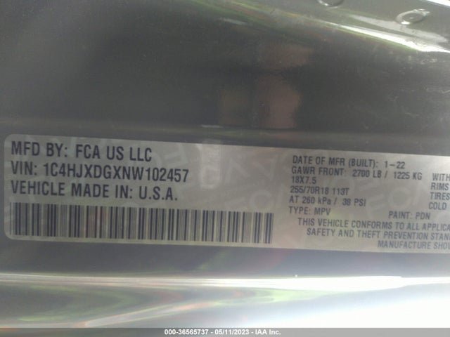 1C4HJXDGXNW102457 Jeep Wrangler Unlimited Sport Altitude