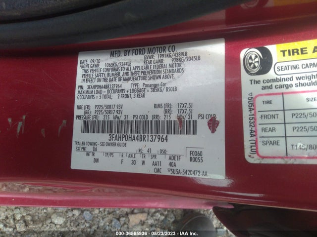 Продажа на аукционе авто 2011 Ford Fusion Se, vin: 3FAHP0HA4BR137964, номер лота: 36565936