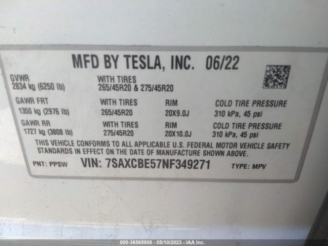 7SAXCBE57NF349271 Tesla MODEL X