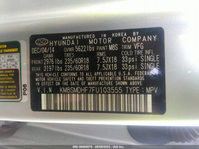 Hyundai Santa Fe Gls 2015 KM8SMDHF7FU103555 Image 9