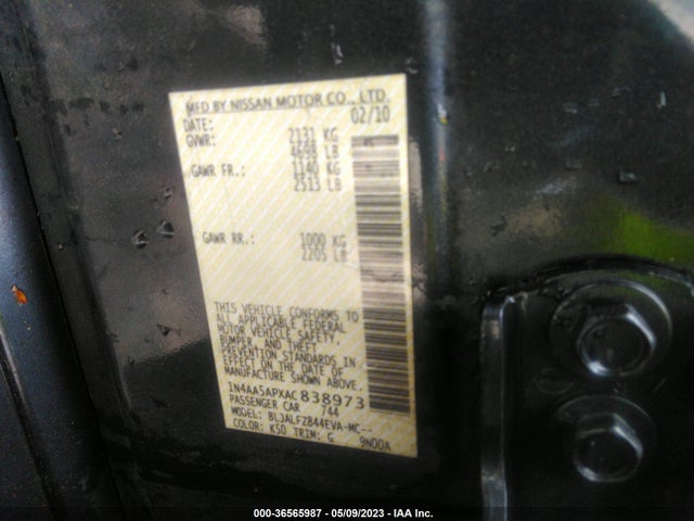 2010 NISSAN MAXIMA 3.5 SV W/PREMIUM PKG VIN: 1N4AA5APXAC838973