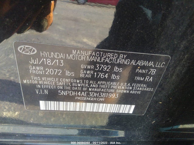 2013 HYUNDAI ELANTRA GLS VIN: 5NPDH4AE3DH381993