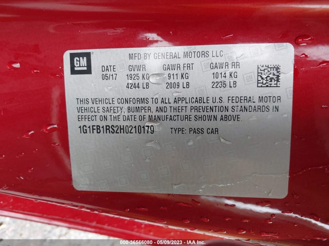 Chevrolet Camaro 1lt 2017 1G1FB1RS2H0210179 Image 9