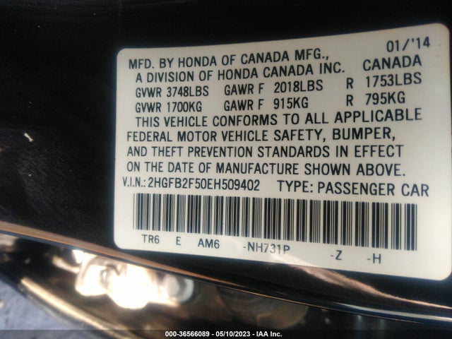 Honda Civic Sedan Lx 2014 2HGFB2F50EH509402 Image 9