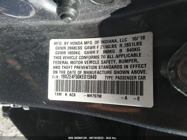 Honda INSIGHT EX 2019 19XZE4F50KE015949 Image 9