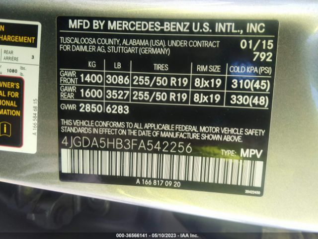 4JGDA5HB3FA542256 Mercedes-Benz M-class Ml 350