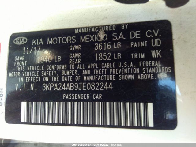 3KPA24AB9JE082244 KIA RIO S
