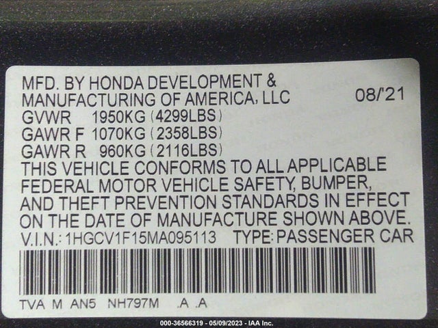 Honda ACCORD LX 2021 1HGCV1F15MA095113 Image 9