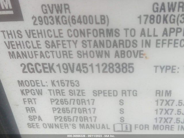 2005 CHEVROLET SILVERADO 1500 LS VIN: 2GCEK19V451128385