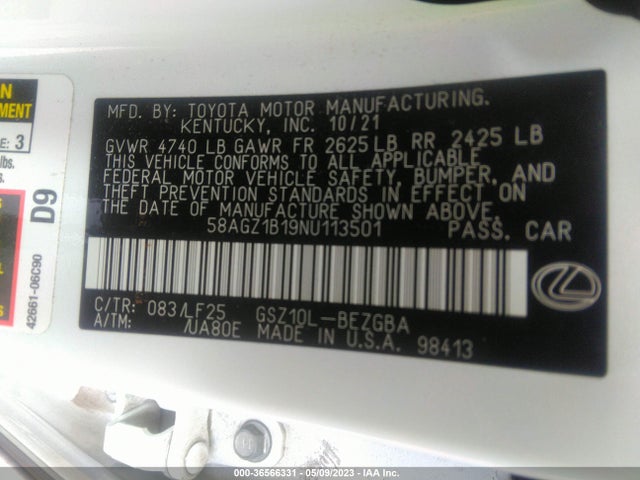 58AGZ1B19NU113501 Lexus Es Es 350 F Sport