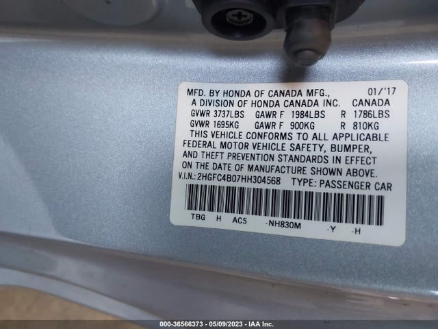 2017 HONDA CIVIC COUPE LX-P VIN: 2HGFC4B07HH304568