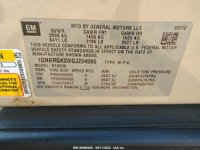 Chevrolet Traverse 1lt 2016 1GNKRGKDXGJ294980 Image 9