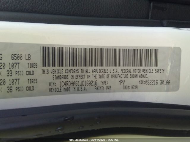 1C4RDHAG1JC160216 Dodge Durango Sxt Rwd