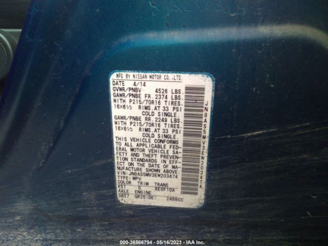 JN8AS5MV3EW203474 Nissan Rogue Select S
