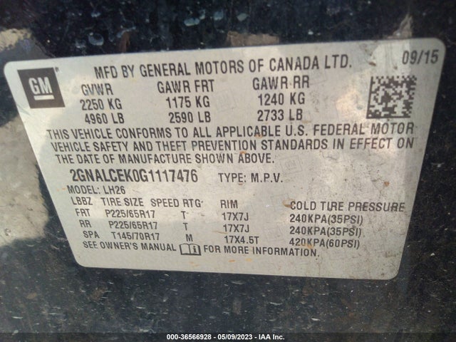 Chevrolet EQUINOX LT 2016 2GNALCEK0G1117476 Image 10