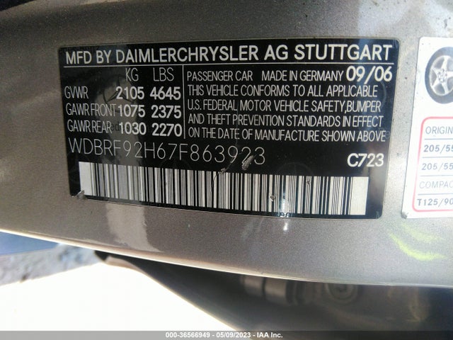 2007 MERCEDES-BENZ C-CLASS 3.0L LUXURY VIN: WDBRF92H67F863923