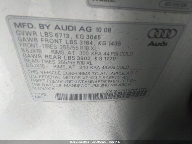 2009 AUDI Q7 VIN: WA1AY74L39D027381