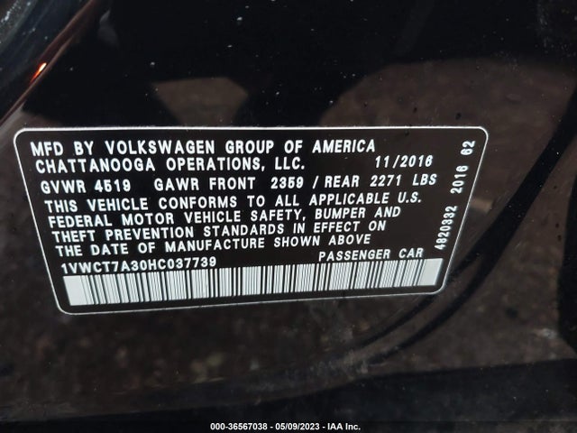 1VWCT7A30HC037739 Volkswagen Passat 1.8t Sel Premium