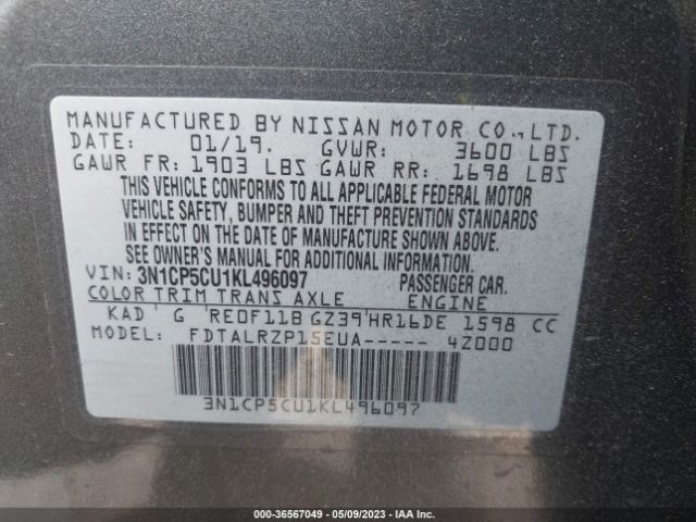 3N1CP5CU1KL496097 Nissan KICKS S