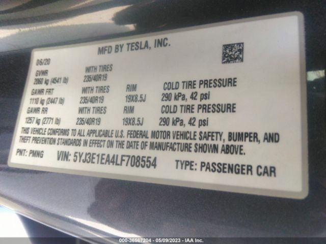 5YJ3E1EA4LF708554 Tesla Model 3 Standard Range