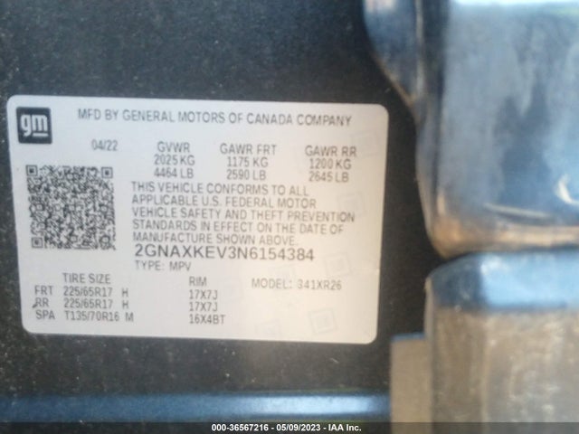 Chevrolet EQUINOX LT 2022 2GNAXKEV3N6154384 Image 9