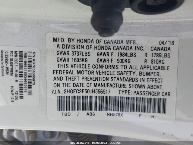 2018 HONDA CIVIC SEDAN LX VIN: 2HGFC2F50JH556517