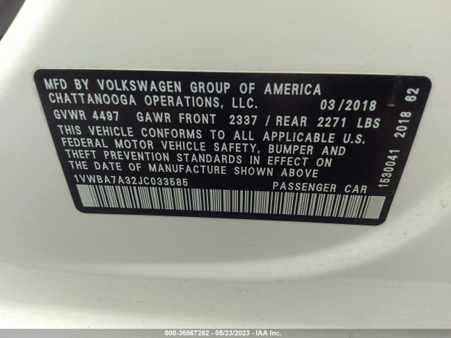 1VWBA7A32JC033585 Volkswagen Passat 2.0t Se