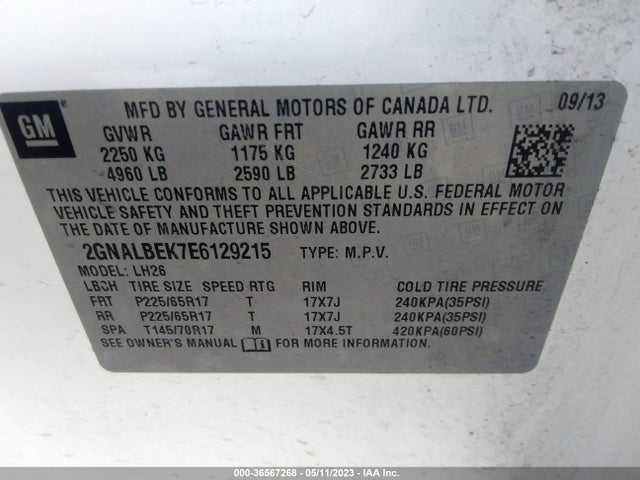 Chevrolet EQUINOX LT 2014 2GNALBEK7E6129215 Image 11