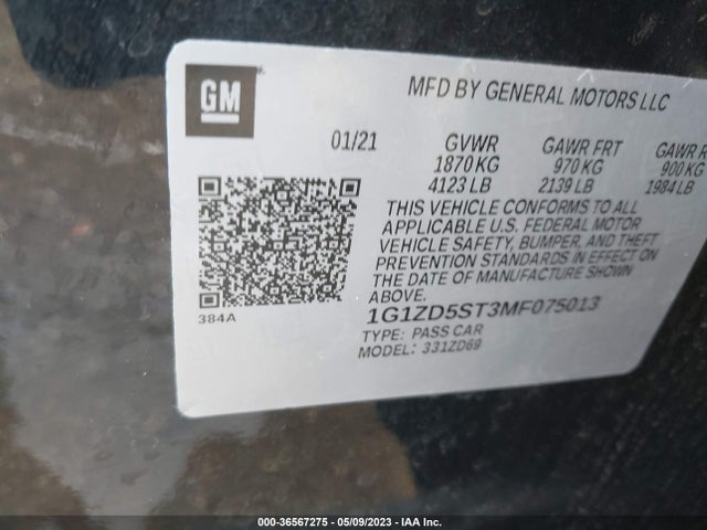 Chevrolet MALIBU LT 2021 1G1ZD5ST3MF075013 Image 9