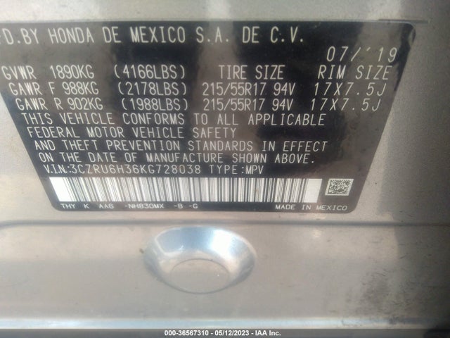 Honda HR-V LX 2019 3CZRU6H36KG728038 Image 10