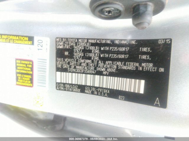 5TDYK3DC0FS589947 Toyota 2gr-fks